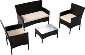Juskys Fort Myers Polyrattan Lounge-Set schwarz/creme