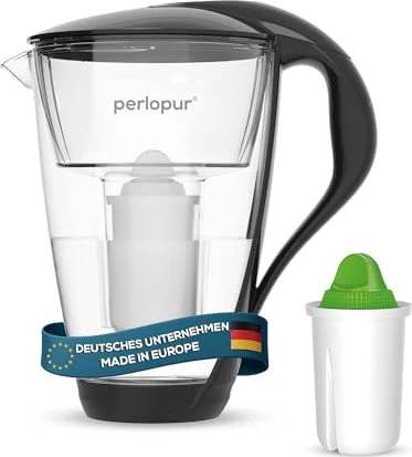 PearlCo Glas Tischwasserfilter inkl. Kartusche Alkaline schwarz