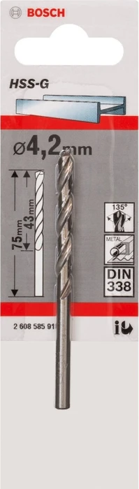 Bosch Professional HSS-G Spiralbohrer, 4.2x43x75mm, 1 Stück