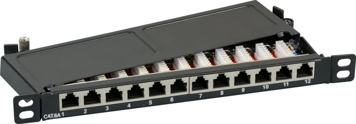 EFB Elektronik Mini-Patchpanel Cat6a 10" , 12-Port, 0.5HE, 10", schwarz