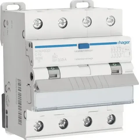 Hager Fehlerstrom-Leitungsschutzschalter 4P 10kA C-10A 30mA Typ A