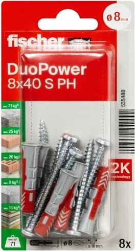 fischer DuoPower 8x40 S PH K Schrauben/Dübel-Sortiment, 8 Stück