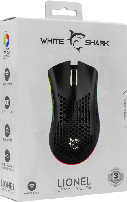 White Shark Lionel Black Wireless Gaming Mouse, schwarz, USB