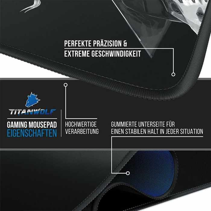 Titanwolf Wolf Skull XXL Speed Gaming-Mauspad, schwarz