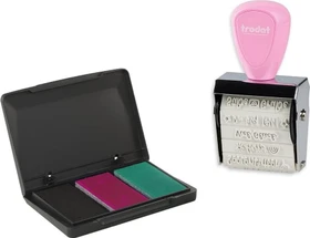 trodat Creative Mini Handstempel mit 12 Abdrucken "Nette Botschaften" inkl. 3-farbigem Kissen, 30x5mm, pastell rosa, 2er-Set