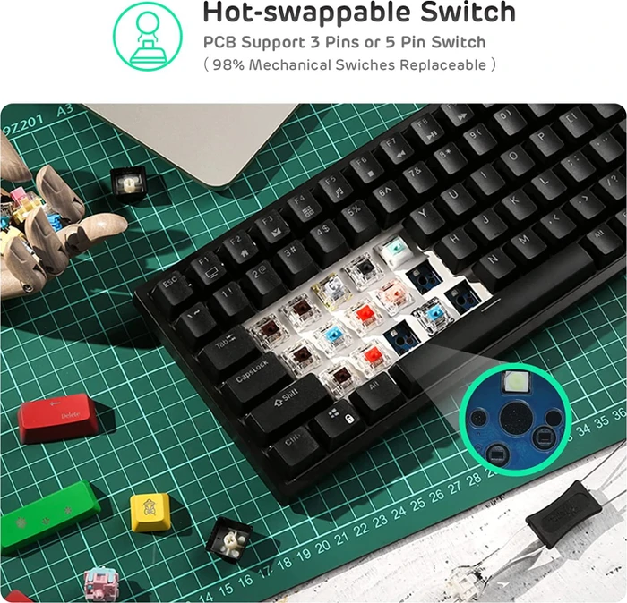 RK Royal Kludge RK84 75% Wireless, schwarz, LEDs RGB, hot-swap, RK BROWN, USB/Bluetooth, DE