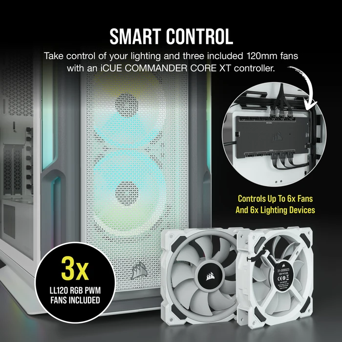 Corsair iCue 5000T RGB TG, weiß, Glasfenster