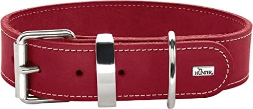 Hunter Aalborg Special Hundehalsband, Leder, strapazierfähhig, komfortabel, 55 M, rot