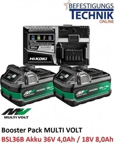Hikoki UC18YSL3WFZ MultiVolt Starterset 18/36V, 8.0/4.0Ah, Li-Ionen, 2 Akkus [16.0Ah] [288Wh]