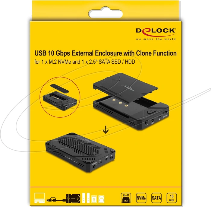 DeLOCK Externes Gehäuse mit Klon Funktion, M.2/2.5", USB-C 3.1