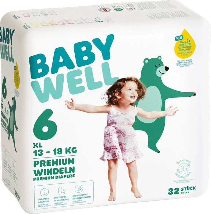 Babywell Premium Gr.6 Einwegwindel, 16-30kg, 32 Stück