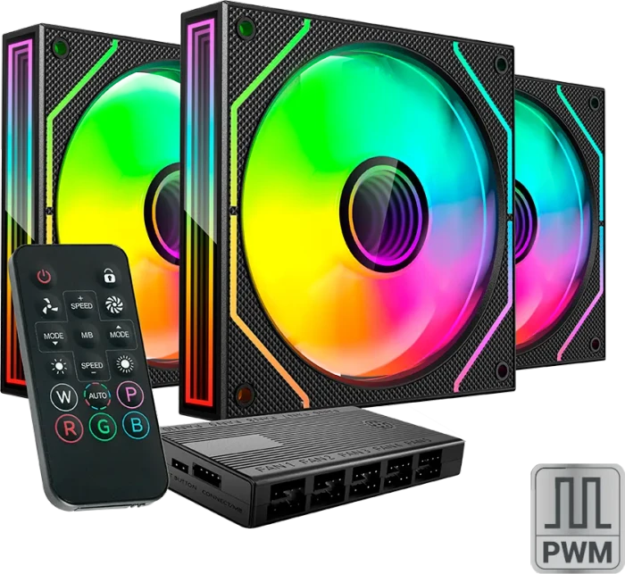 Mars Gaming MF-3D Pro Kit, schwarz, LED-Steuerung, Fernbedienung, Lüftersteuerung, 120mm, 3er-Pack