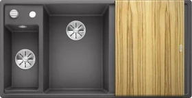 Blanco Axia III 6 S InFino Becken links mit Ablauffernbedienung felsgrau inkl. Holzschneidebrett