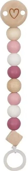 Goki Schnullerband Holz herz rosa/weiß