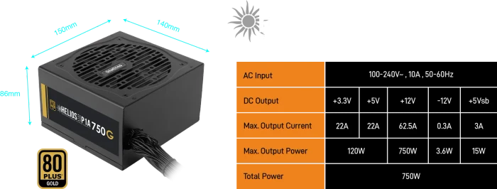 Gamdias Helios Gold P1A-750G 750W, ATX 2.52