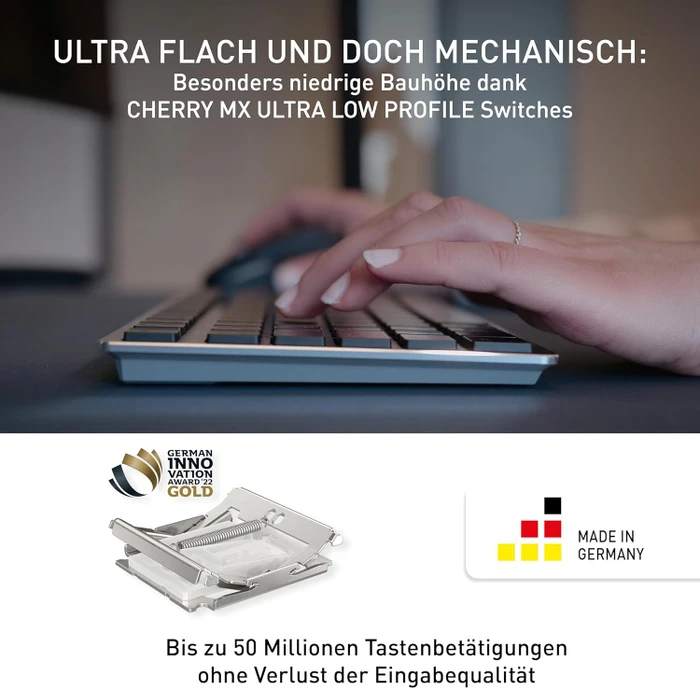Cherry KW X ULP 2.0 Mini, schwarz, LEDs weiß, MX ULP Tactile, USB/Bluetooth, DE