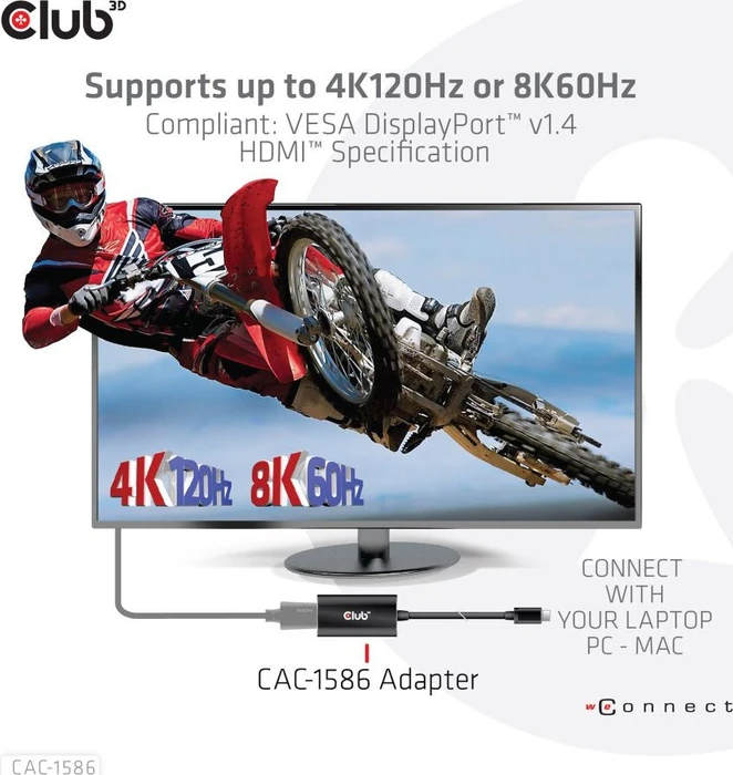Club 3D USB Gen2 Type C to HDMI 4K120Hz HDR10 with DSC 1.2 Active Adapter M/F