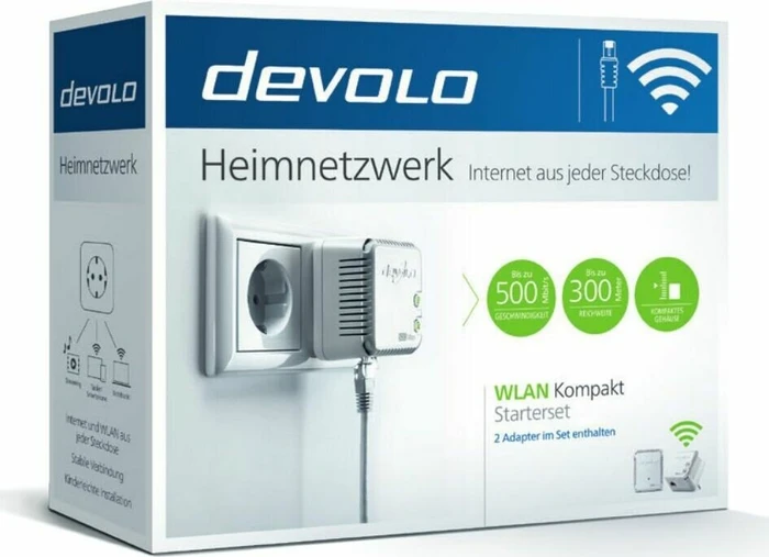 devolo WLAN Kompakt Starterset, Powerline/WLAN-Access Point und Powerline-Adapter Set, 2er-Bundle