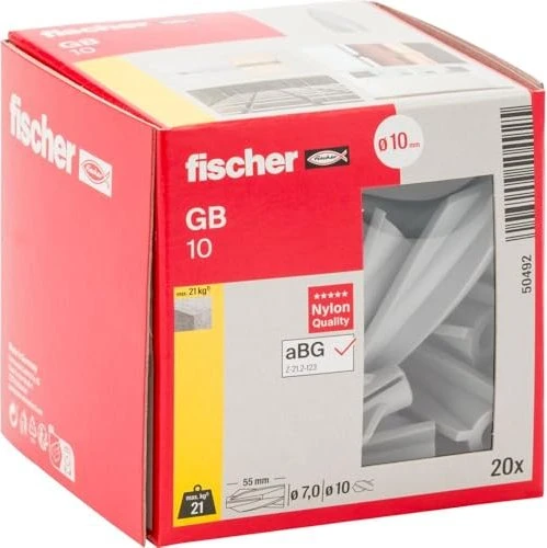 fischer GB 10x55 Gasbetondübel, 10x55mm, 20 Stück