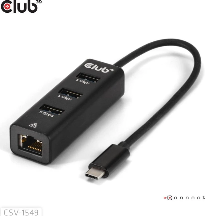 Club 3D USB-Hub mit LAN-Adapter, USB-C 3.0 [Stecker]
