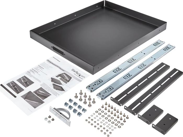 StarTech Verstellbarer Server Rack Fachboden bis 25kg, schwarz, 552mm Einbautiefe, 1HE