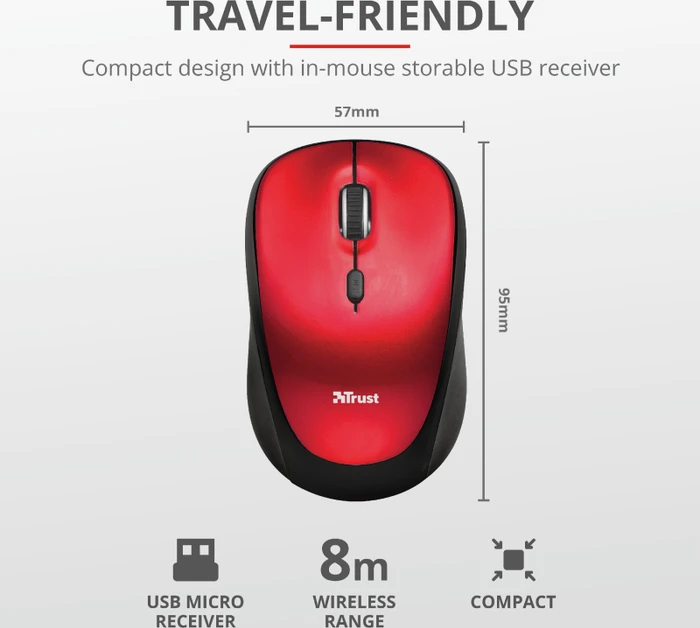 Trust Yvo Wireless Mouse Set mit Wendehülle für 15.6" Laptops, rot, USB