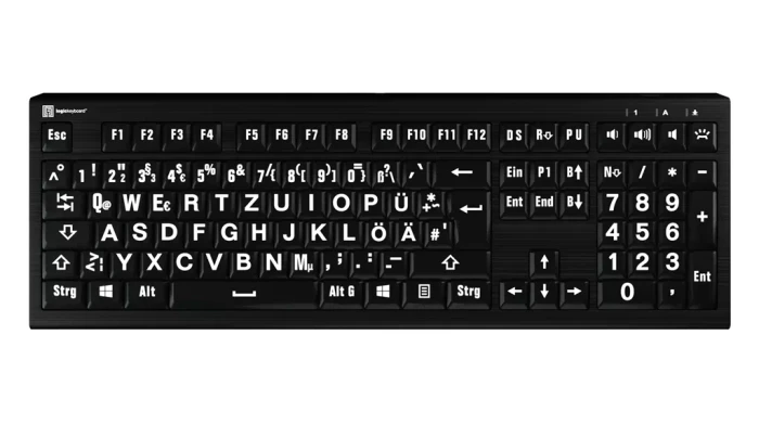 LogicKeyboard Astra 2 LargePrint PC, LEDs weiß, White on Black, USB, DE