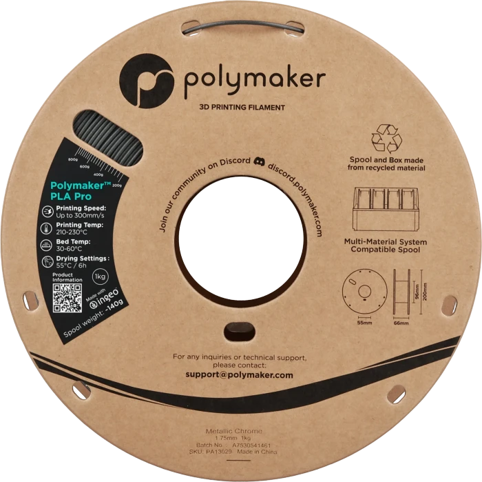 Polymaker PLA, Grau / Silber, Spule, 1.75mm, 1.00kg
