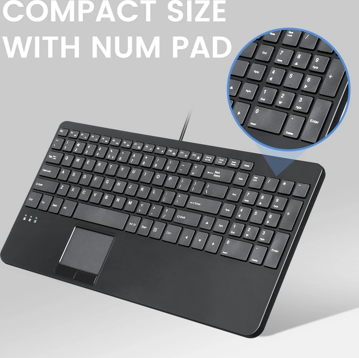 Perixx Periboard-534 Wired Compact Keyboard with Touchpad and USB Hubs, schwarz, USB, US
