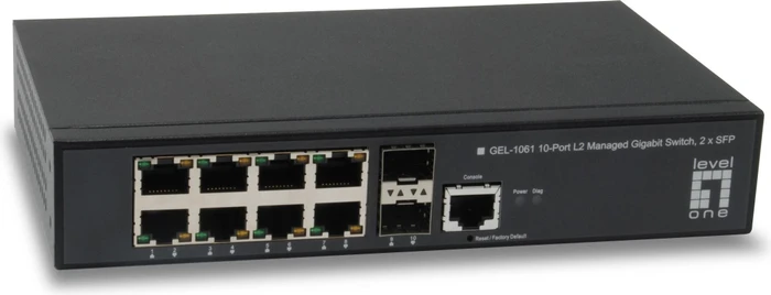 LevelOne GEL Kilby Desktop Gigabit Managed Switch, 8x RJ-45, 2x SFP