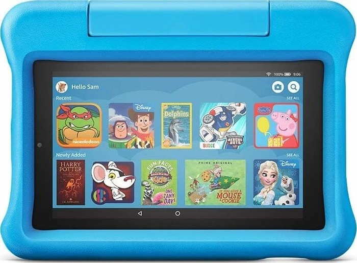 Amazon Fire 7 KFMUWI 2019, ohne Werbung, blau, 16GB, inkl. BuddyPhones PlayTime Headset und Displayschutzfolie, Kids Edition