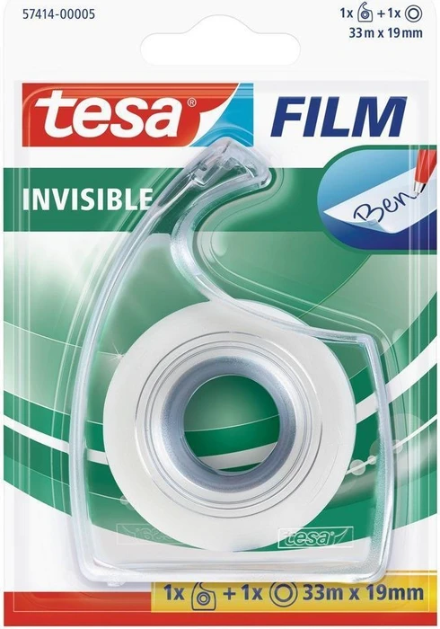 tesa tesafilm Invisible transparent/weiß, Klebestreifen-Abroller/Klebestreifen, 19mm/33m, 1 Stück
