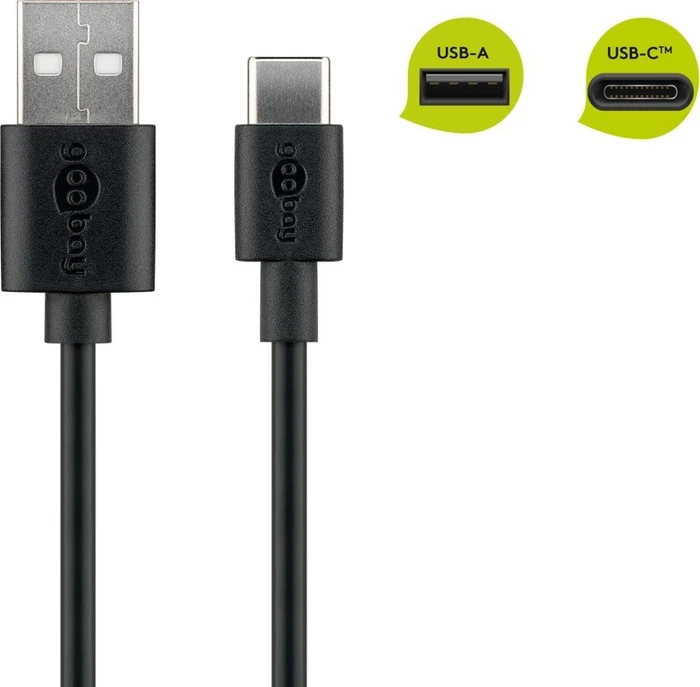goobay USB Kabel, USB 2.0, 480Mb/s, USB-C 2.0 [Stecker] auf USB-A 2.0 [Stecker], 15W, schwarz, 10cm