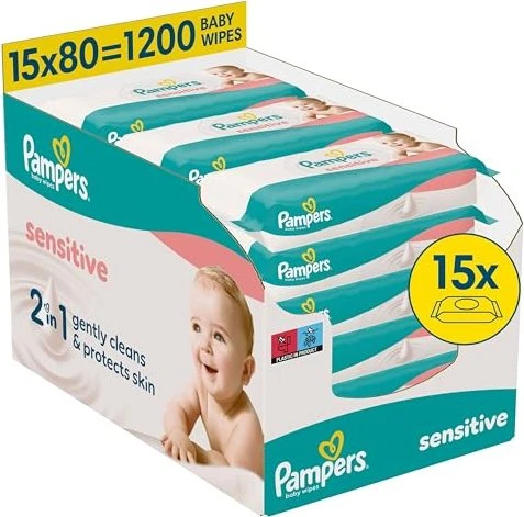 Pampers Sensitive Feuchttücher, 1200 Stück (15x 80 Stück)