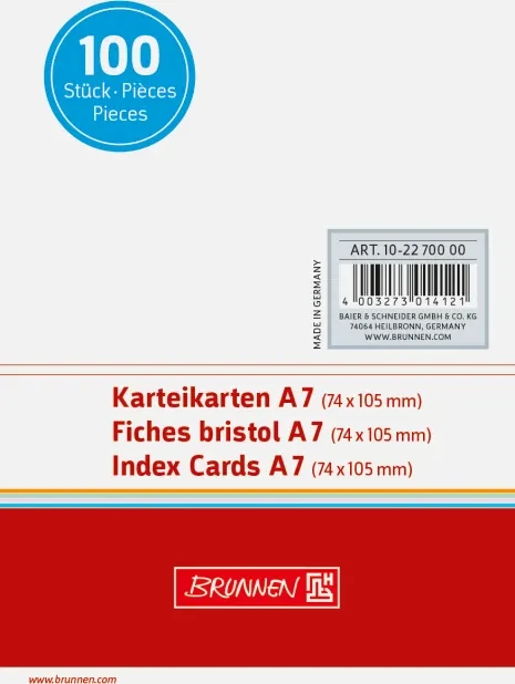 Brunnen Karteikarten, A7, glatt, weiß, 100 Blatt