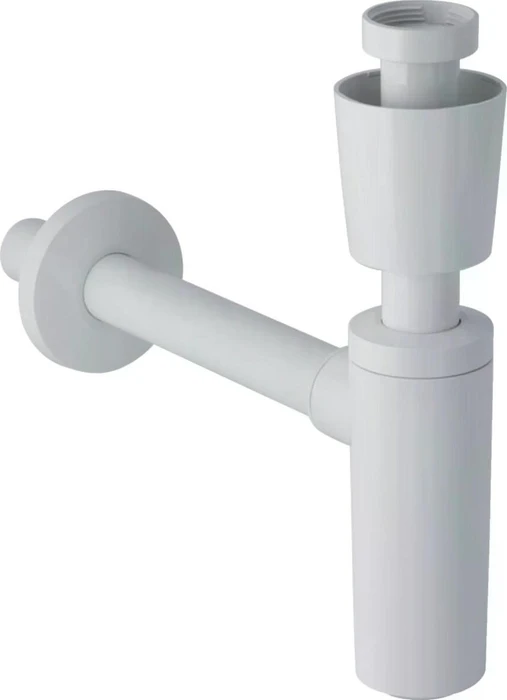 Geberit Tauchrohrgeruchsverschluss für Waschbecken, mit Ventilrosette, Abgang horizontal, ø32mm, weiß-alpin