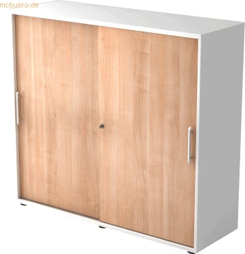 Hammerbacher Schiebetürenschrank 3OH V1753S, Relinggriff, weiß/nussbaum, Aktenschrank