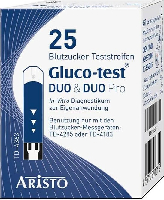 Aristo Pharma Gluco-Test Duo Blutzucker-Teststreifen, 25 Stück
