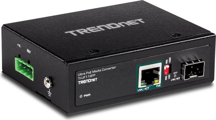TRENDnet TI-UF11SFP Industrial Media Converter, RJ-45, SFP, PoE++