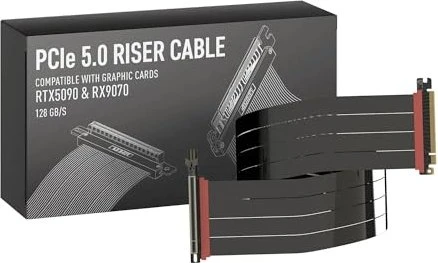 LinkUP AVA5 v4 ITX Armour Riser Kabel, links gerichtet, gewinkelt, PCIe 5.0, 900mm, schwarz