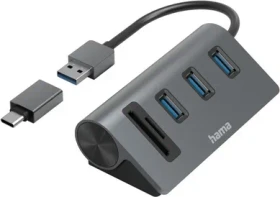 Hama USB-Hub mit Kartenleser, USB-A/USB-C 3.0 [Stecker] (00200140)