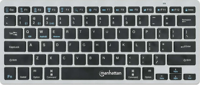 Manhattan Ultra Slim Dual-Mode Wireless Keyboard, schwarz/silber, USB/Bluetooth, DE