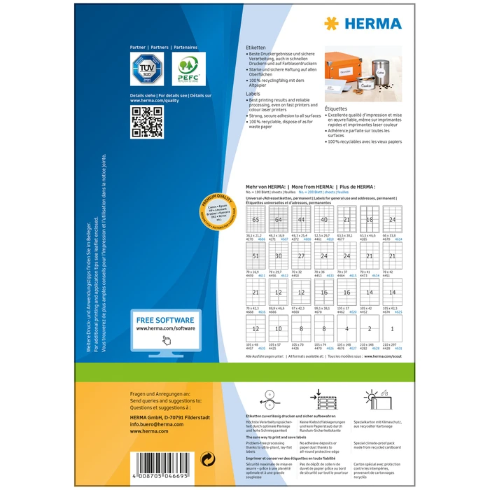 Herma Etiketten Premium, 97x42.3mm, weiß, matt, 100 Blatt (1200 Etiketten)