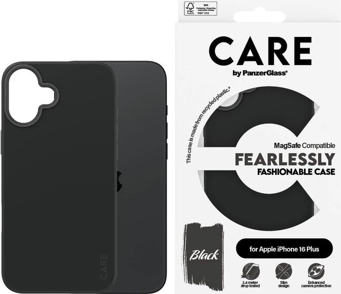 PanzerGlass Care Fashionable Case MagSafe für Apple iPhone 16 Plus schwarz