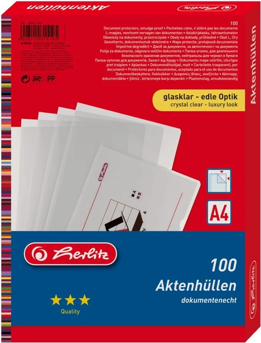Herlitz Sichthülle für Akten, A4, transparent, 100er-Pack