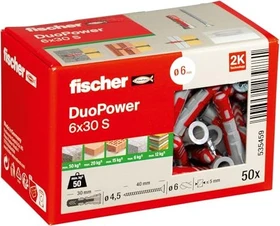 fischer DuoPower 6x30 S Schrauben/Dübel-Sortiment, 50 Stück