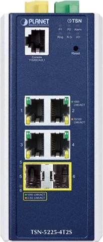 Planet TSN-5225-4T2S Industrial Railmount Gigabit Managed Switch, 4x RJ-45, 2x SFP