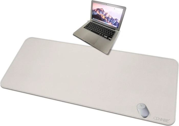 Cennbie Schreibtischunterlage Leder, Mauspad 4XL, 1500x700mm, cream grau