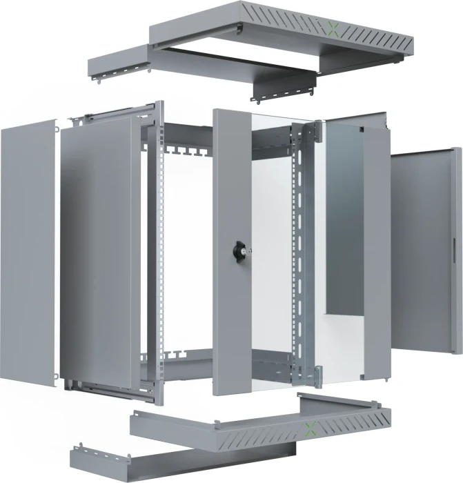 EFB Elektronik X-Rack 19" Wandgehäuse 15HE, fest, eigenbelüftet, tiefenverstellbar, 400-600mm, Sicherheitsglastür, IP20, RAL 7035, 600mm tief