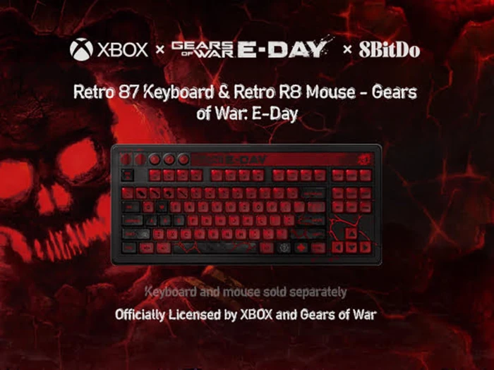 8BitDo Retro 87 Mechanical Keyboard - Gears of War E-Day Edition, Clear Blue, Cloud Gray Linear, USB/Bluetooth, US